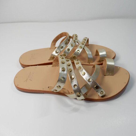 Beek Lory Slide Flat SANDALS Size 5 Platinum Beach Leather Studs NEW $295 - Picture 6 of 14
